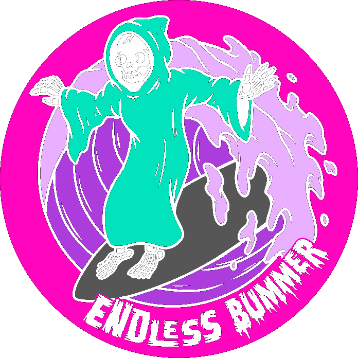 The surfing reaper, an Endless Bummer logo