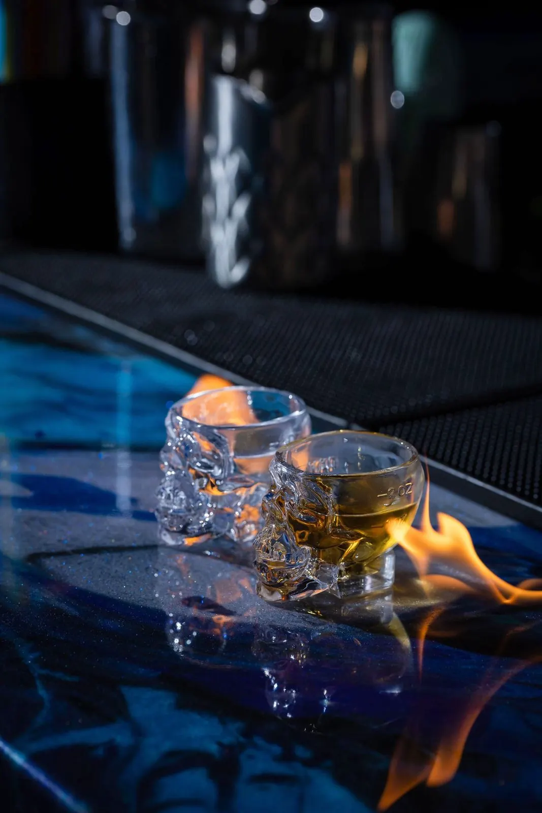 Shots on fire on the bar